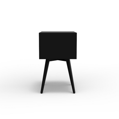 Black Flynn small nightstand by Start2Finish, showing a modern furniture piece with a drawer and sleek design.