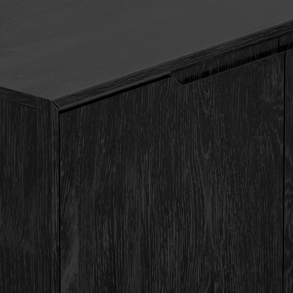 Vintage black Cove Server by Start2Finish featuring a sturdy wooden surface and elegant storage compartments.