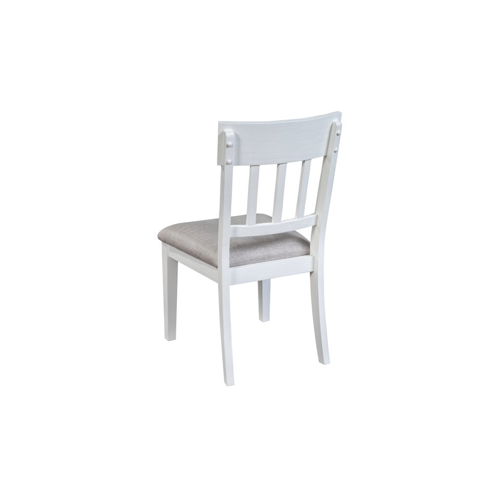 Pair of white Donham side chairs by Start2Finish, showcasing sleek modern furniture with clean lines and wooden legs.