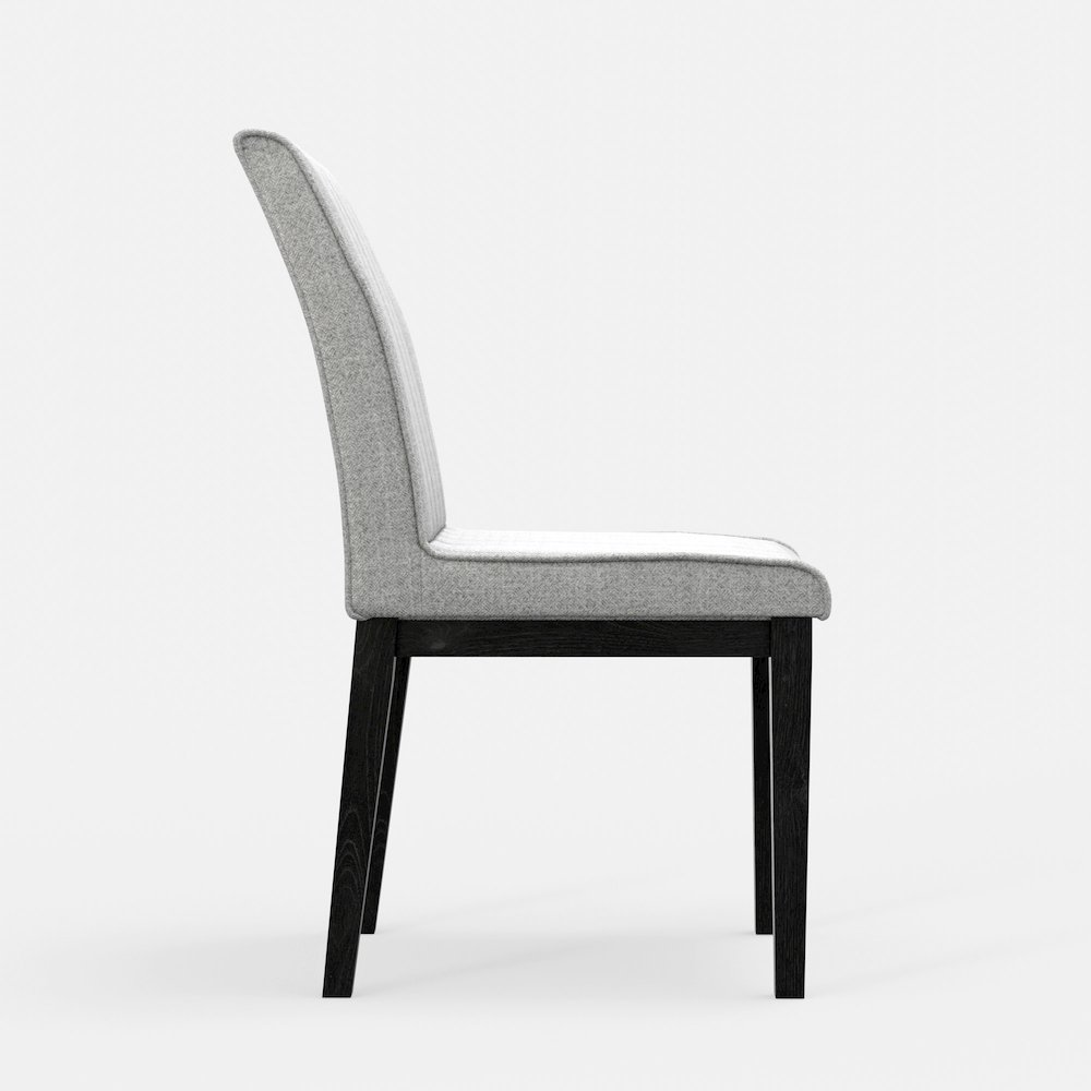 Set of two vintage black Cove Side Chairs by Start2Finish, featuring sleek curved wooden seats and tapered legs.