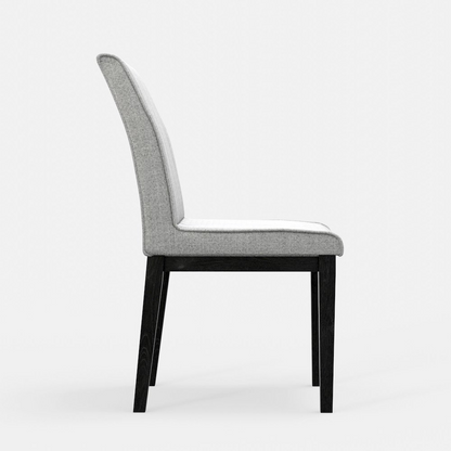 Set of two vintage black Cove Side Chairs by Start2Finish, featuring sleek curved wooden seats and tapered legs.