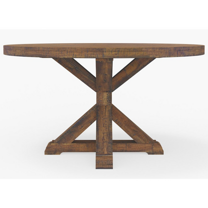 Medium brown Newberry round dining table by Start2Finish, showcasing a smooth wooden surface and sturdy legs.