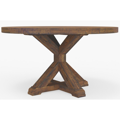Medium brown Newberry Round Dining Table by Start2Finish, showing the smooth wooden surface and sturdy round legs.