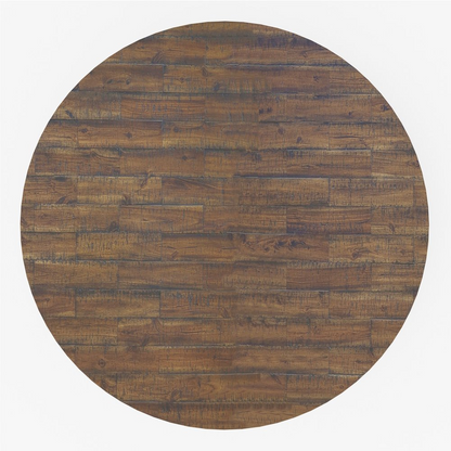 Medium brown Newberry round dining table by Start2Finish, showing a wooden furniture piece with a smooth circular tabletop and sturdy legs.