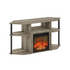 Start2Finish open storage corner fireplace TV entertainment center for 55-inch TVs, featuring shelves and a built-in electric fireplace.