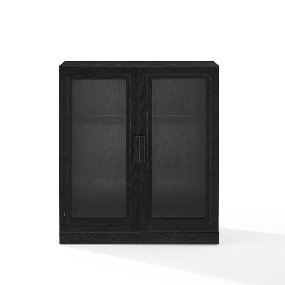 Start2Finish Essen stackable glass door kitchen pantry storage cabinet with clear glass doors and adjustable shelving for organized kitchen storage.