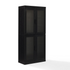Start2Finish Essen glass door kitchen pantry storage cabinet with clear glass panels and wooden shelves for organized kitchen storage.