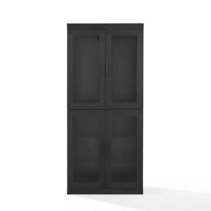 Start2Finish Essen glass door kitchen pantry storage cabinet with clear glass panels and wooden frame, ideal for organized kitchen storage.