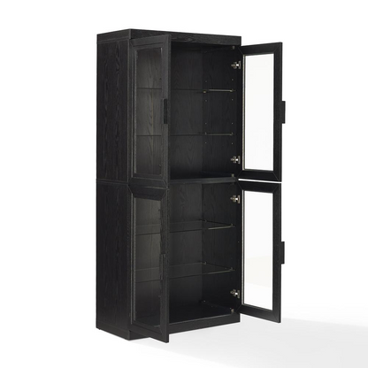 Start2Finish Essen glass door kitchen pantry storage cabinet showing clear glass doors and spacious interior for organized kitchen storage.
