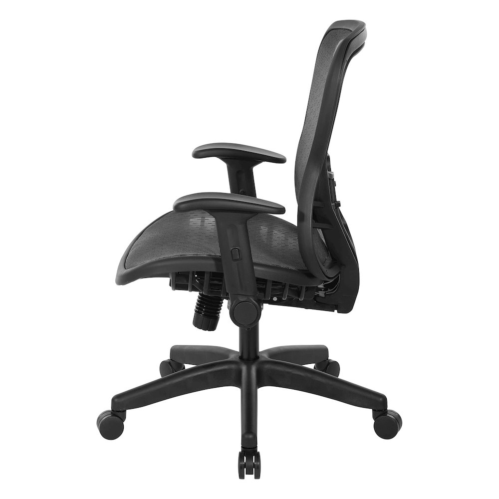 Start2Finish Deluxe R2 SpaceGrid Back Office Chair with adjustable armrests and ergonomic design, shown from side view.