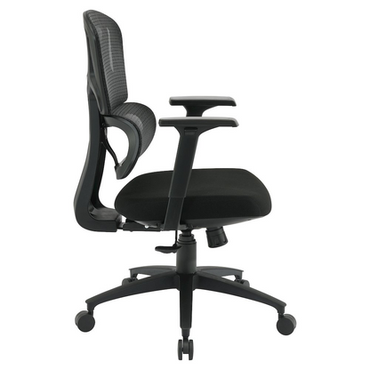 Start2Finish mesh back manager’s chair with adjustable armrests and ergonomic design, featuring breathable mesh upholstery.