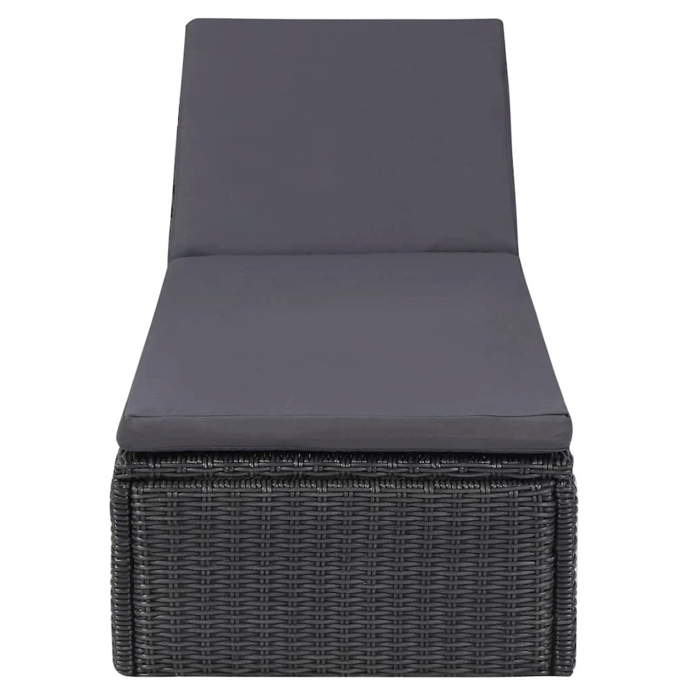 Black and dark gray PE rattan sunlounger by Start2Finish with adjustable backrest, measuring 77.9 x 23.6 x 32.9 inches.