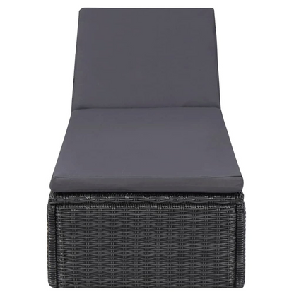 Black and dark gray PE rattan sunlounger by Start2Finish with adjustable backrest, measuring 77.9 x 23.6 x 32.9 inches.