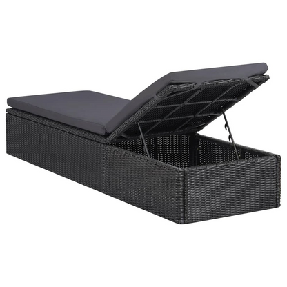 Black and dark gray PE rattan sunlounger with adjustable backrest, dimensions 77.9 x 23.6 x 32.9 inches, by Start2Finish.