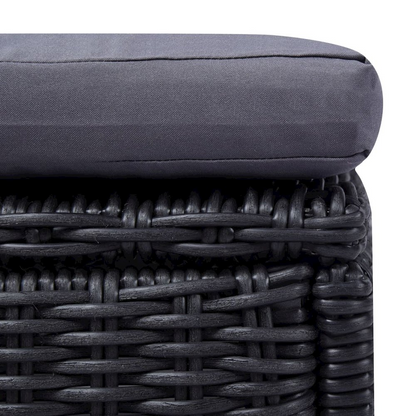 Start2Finish black and dark gray PE rattan sunlounger with adjustable backrest, measuring 77.9 x 23.6 x 32.9 inches.
