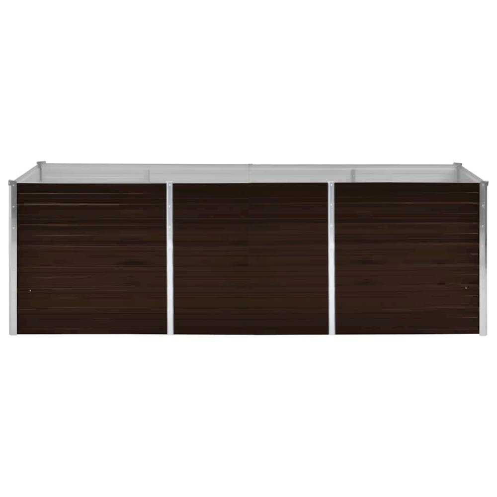 Start2Finish galvanized steel raised garden bed in brown with dimensions 94.5 x 31.5 x 30.3 inches, showing sturdy construction.