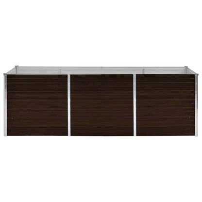 Start2Finish galvanized steel raised garden bed in brown with dimensions 94.5 x 31.5 x 30.3 inches, showing sturdy construction.