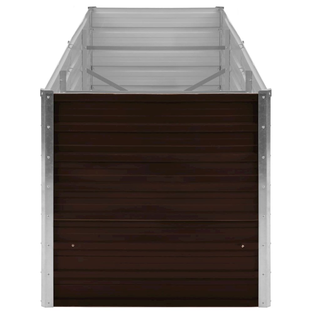Brown galvanized steel raised garden bed measuring 94.5 x 31.5 x 30.3 inches, sturdy and durable for outdoor gardening.