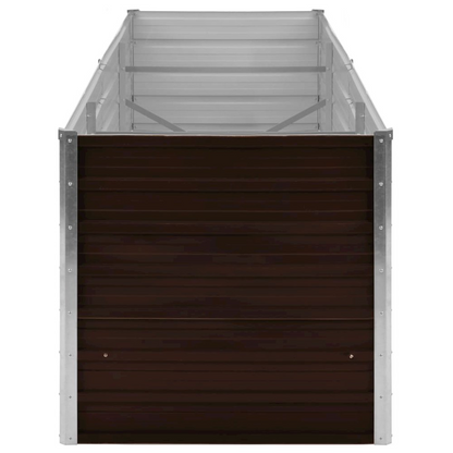 Brown galvanized steel raised garden bed measuring 94.5 x 31.5 x 30.3 inches, sturdy and durable for outdoor gardening.