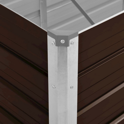Start2Finish brown galvanized steel raised garden bed, 94.5 x 31.5 x 30.3 inches, with sturdy construction and rectangular shape.