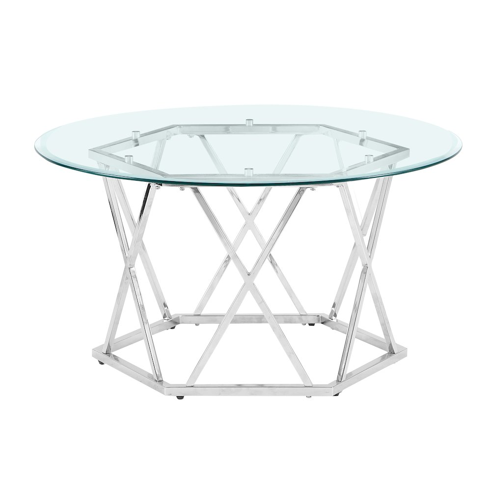 Start2Finish Escondido glass cocktail table with clear rectangular top and metal legs, modern and stylish living room furniture.