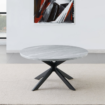 Start2Finish Keyla faux-marble round cocktail table with sleek gold metal legs, modern design, and smooth marble surface.