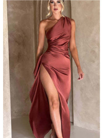 Women’s One-Shoulder Backless Slit Maxi Dress