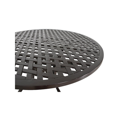 Outdoor aluminum round dining table by Start2Finish, featuring a sleek design perfect for patio or garden seating.