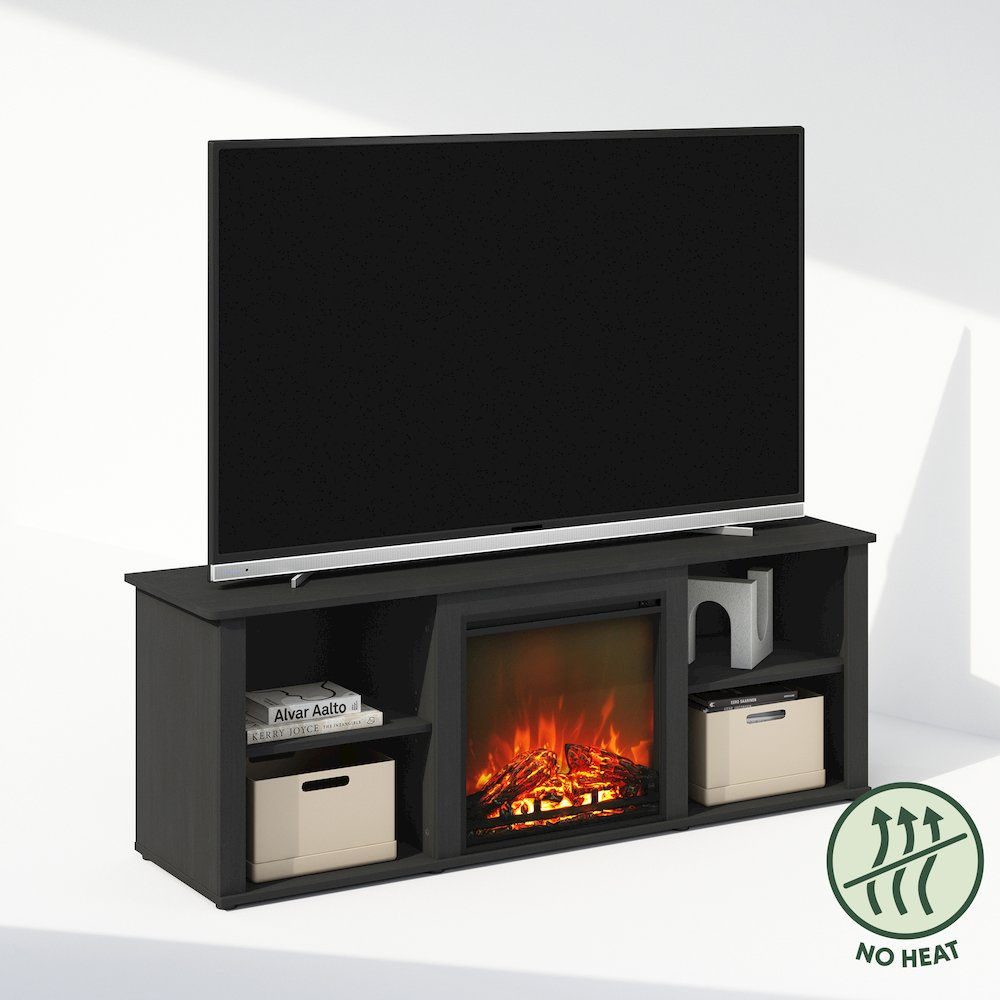 Start2Finish electric fireplace TV stand for 60-inch TVs, modern entertainment center with built-in fireplace and storage compartments.