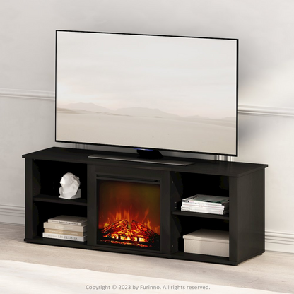 Start2Finish electric fireplace TV stand with storage for 60-inch TVs, featuring a modern entertainment center design and built-in fireplace.