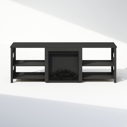 Start2Finish electric fireplace TV stand with storage for 70-inch TVs, featuring a modern entertainment center design.