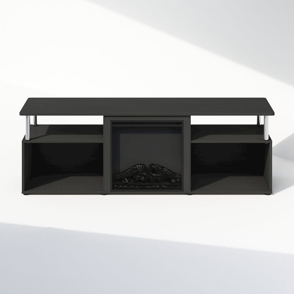 Start2Finish electric corner TV stand with built-in electric fireplace and space for 70-inch flat-screen TV, modern entertainment center.