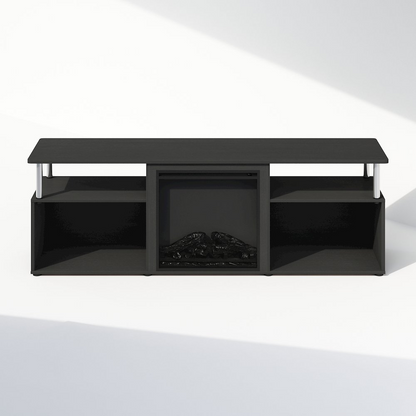 Start2Finish electric corner TV stand with built-in electric fireplace and space for 70-inch flat-screen TV, modern entertainment center.