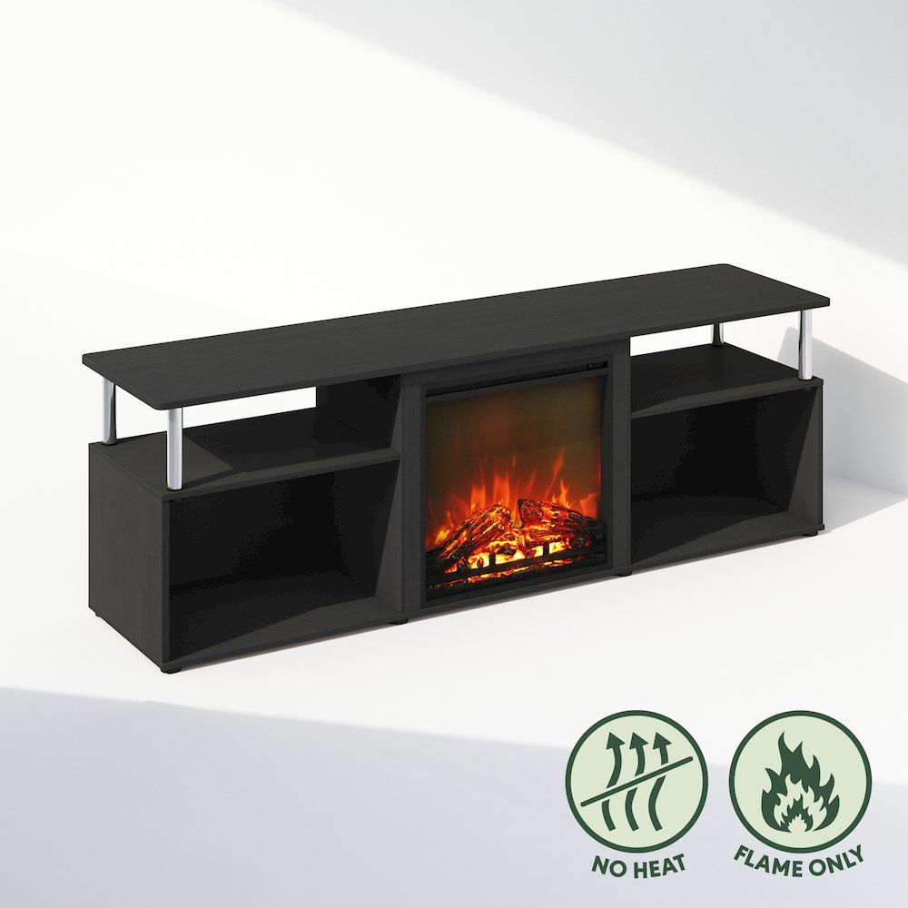 Start2Finish corner electric fireplace TV stand with space for a 70-inch TV, featuring a modern entertainment center design.