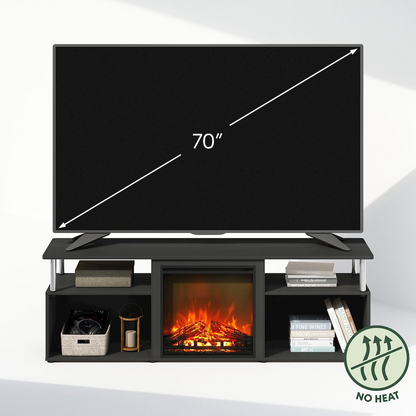 Start2Finish electric fireplace corner TV stand with storage for up to 70-inch TVs, featuring a built-in electric fireplace and modern design.