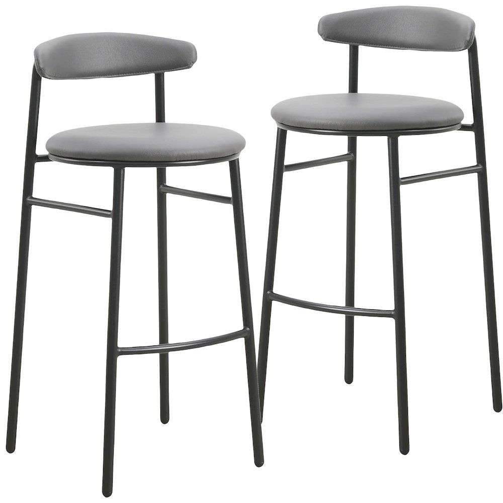Set of two Lume Collection modern bar stools in charcoal with sleek design and metal legs by Start2Finish.