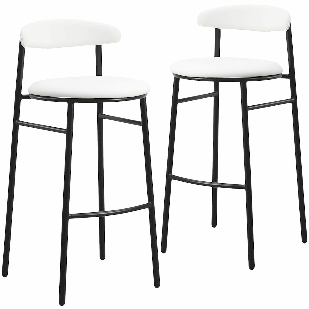 Set of two white modern bar stools from the Lume Collection by Start2Finish, featuring sleek contemporary furniture design.