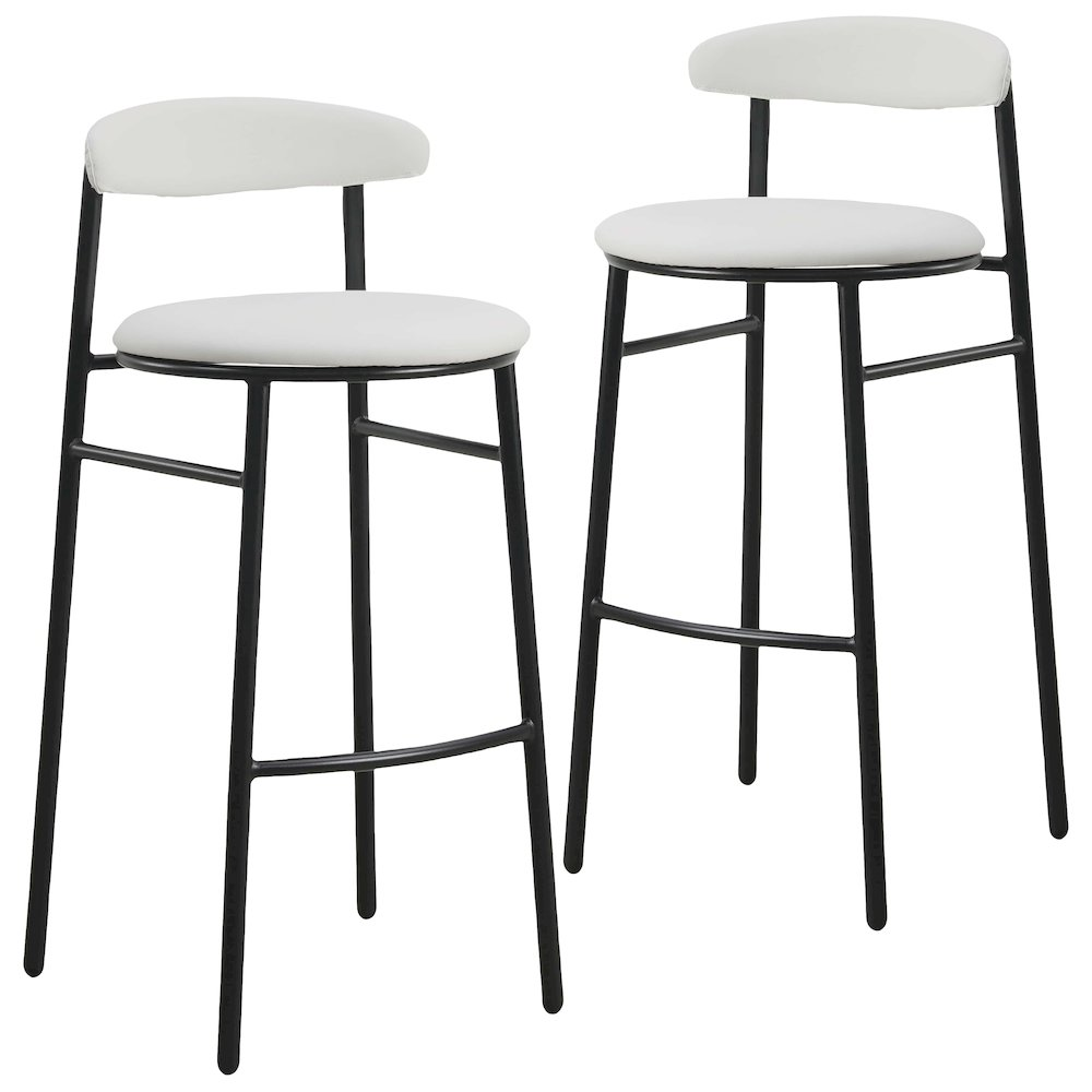 Set of two grey modern bar stools from the Lume Collection by Start2Finish, featuring sleek contemporary design and sturdy metal legs.
