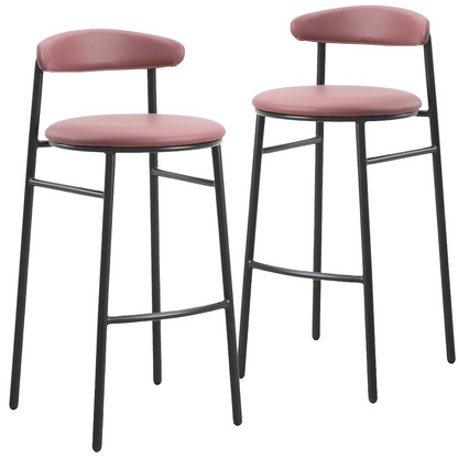 Set of two Lume Collection modern burgundy bar stools by Start2Finish with sleek design and cushioned seats.