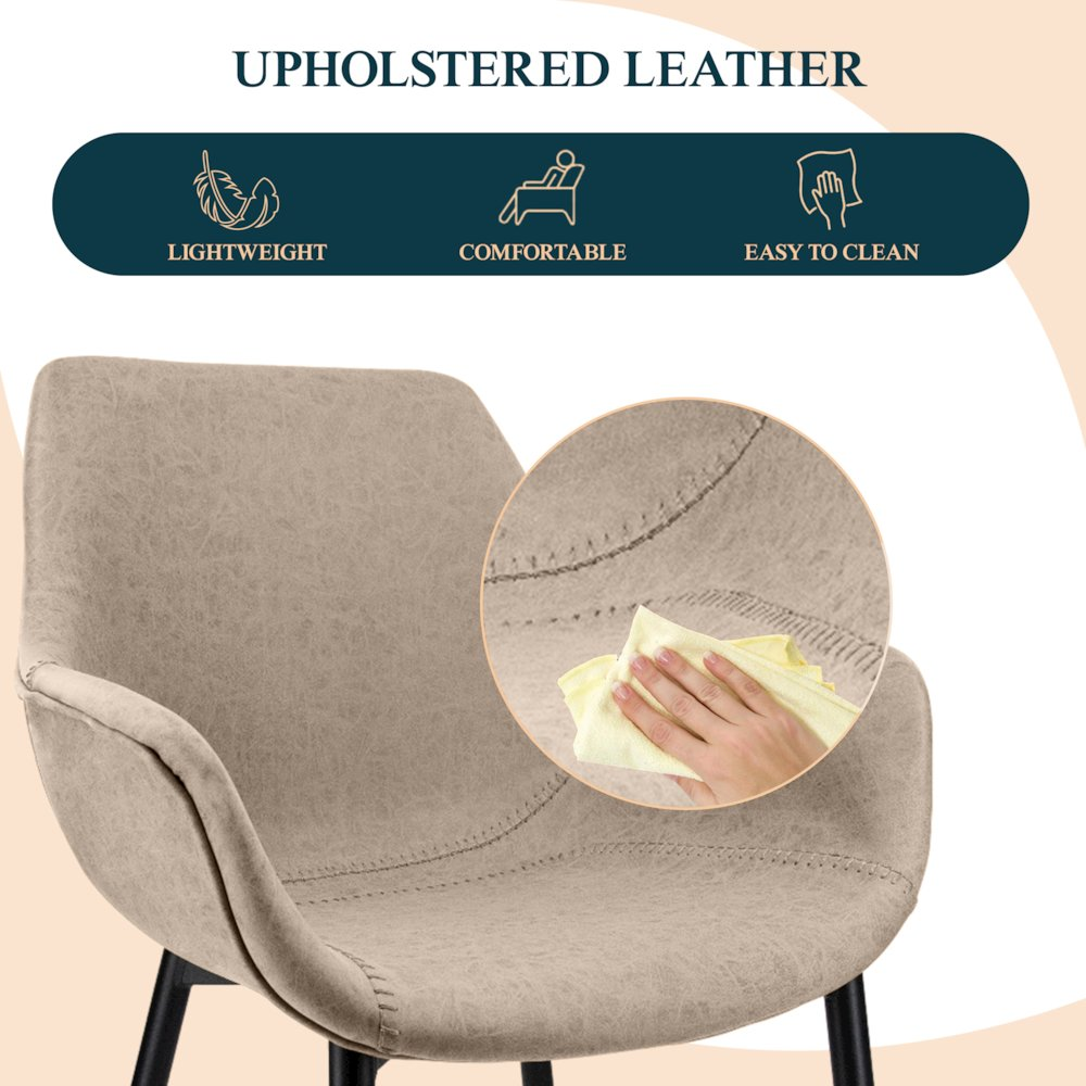 Modern leather dining arm chair in taupe with sleek design and padded armrests, from the Markley collection by Start2Finish.