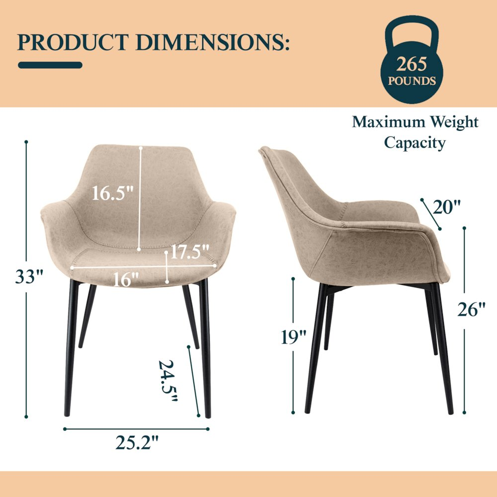 Modern leather dining arm chair in taupe from Start2Finish, featuring a sleek design with padded armrests and sturdy wooden legs.