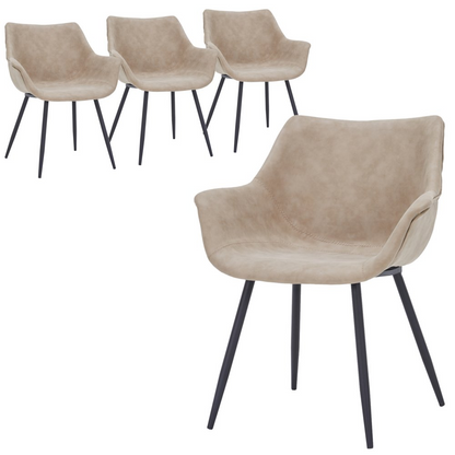 Set of four Markley Modern Leather Dining Arm Chairs in taupe by Start2Finish, showcasing sleek design and comfortable armrests.