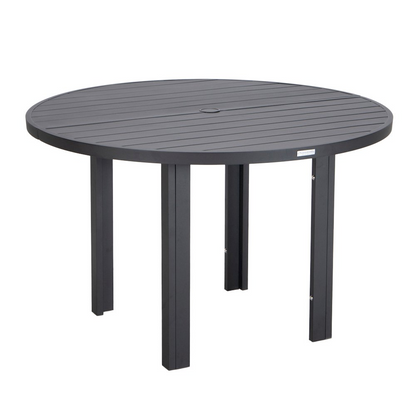 Start2Finish Chelsea 60-inch round outdoor aluminum dining table for patio with a sleek, durable design and smooth surface.