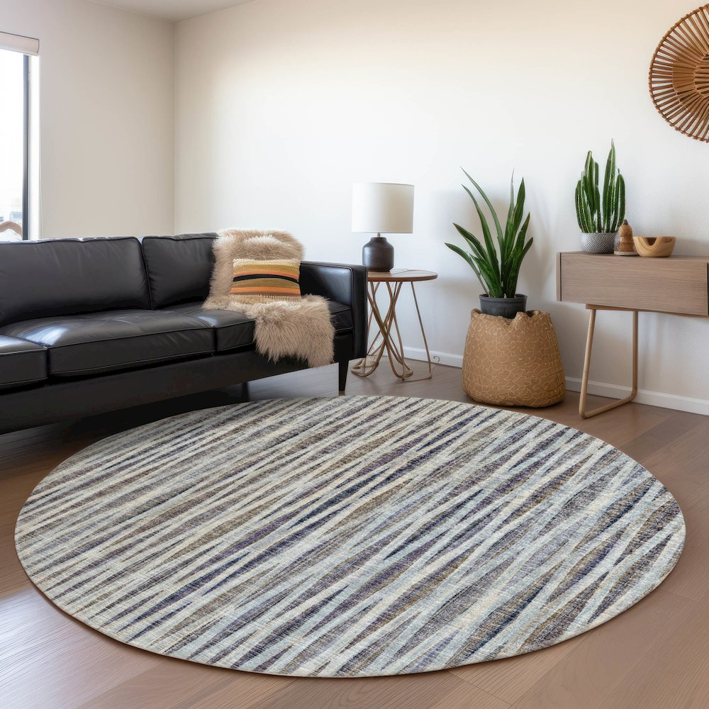 Start2Finish Mayfield Ocean round rug, machine washable, 8x8 feet, featuring a stylish blue and white pattern for modern decor.