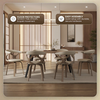 Modern wooden dining chair by Start2Finish featuring a sleek design with a curved backrest and sturdy wooden legs.