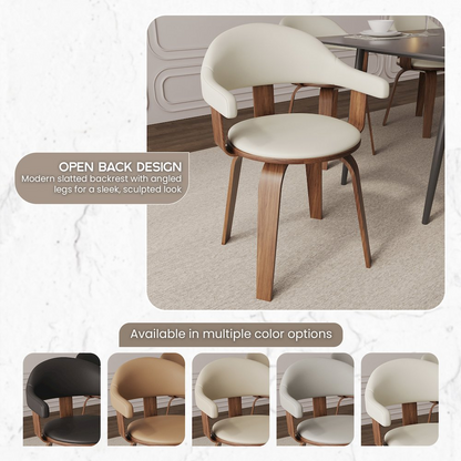 Modern wooden dining chair from Start2Finish with a sleek design, featuring a curved wooden backrest and cushioned seat.