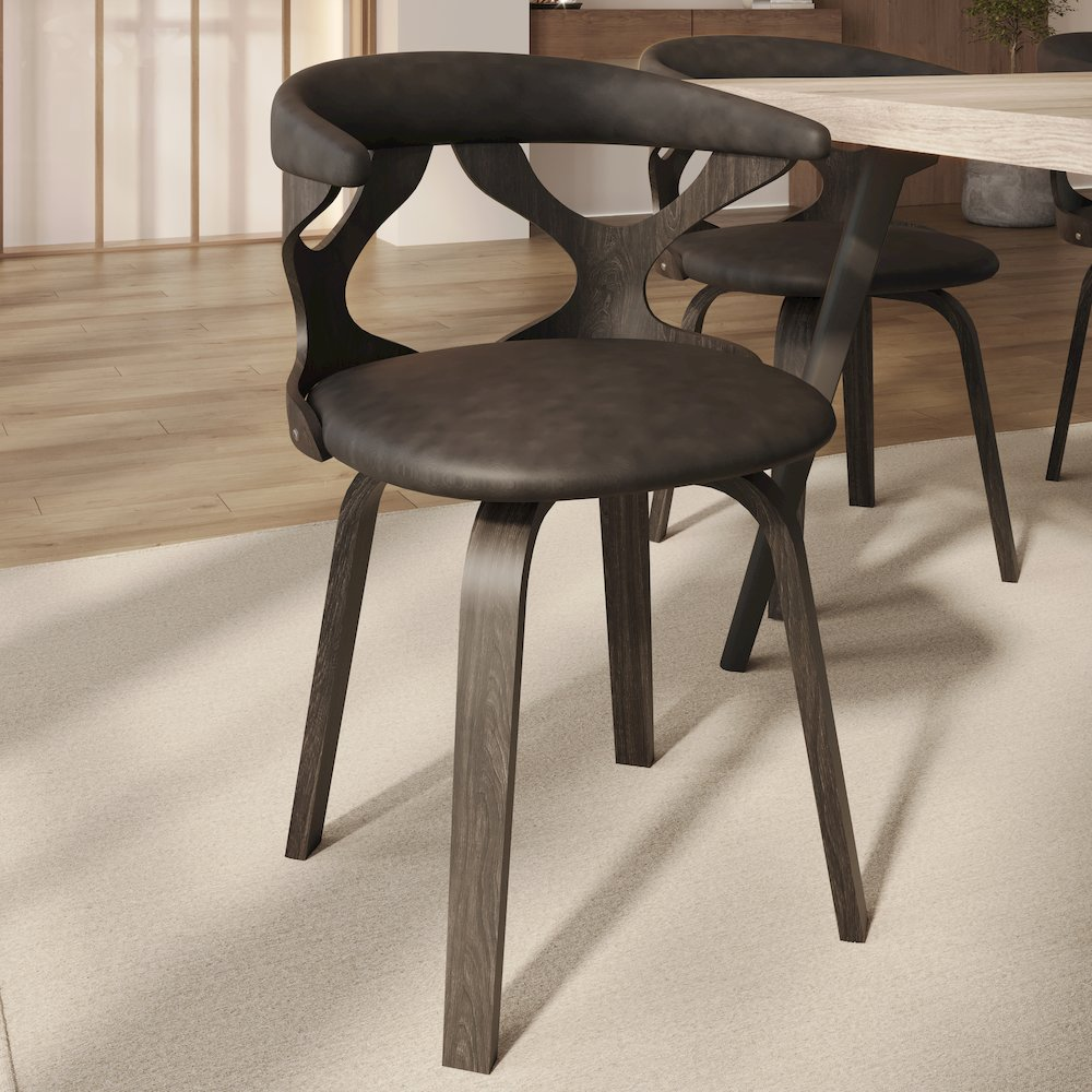 Modern wooden dining chair from Start2Finish, showcasing a sleek design with a wooden seat and backrest.