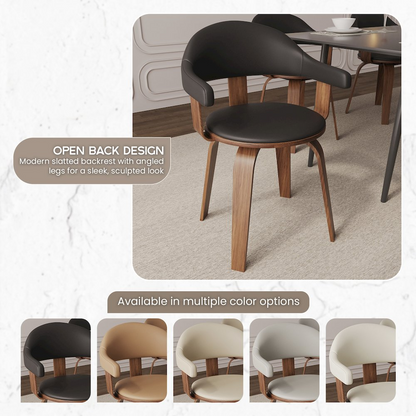 Modern wooden dining chair by Start2Finish with a sleek design and natural wood finish, featuring a cushioned seat and curved backrest.
