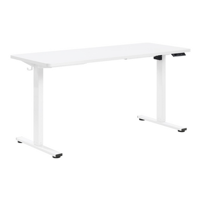 Start2Finish Primo 59-inch white sit-to-stand electric adjustable desk with a sleek modern design and smooth height adjustment.