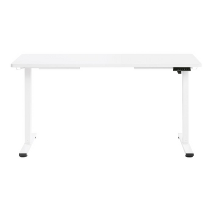 Start2Finish Primo 59-inch white sit-to-stand electric height adjustable desk with smooth surface and modern design.